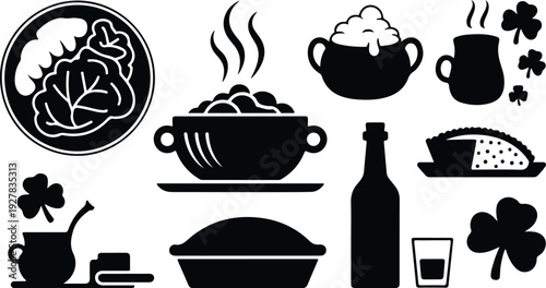 St Patricks Silhouette Icon Vector Set Saint Patrick Typography Silhouette Icon Pack