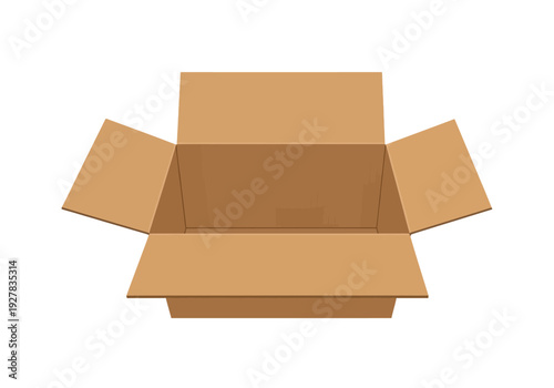 An open, empty, brown cardboard box, ready for packing and shipping, perfect for logistics and delivery services