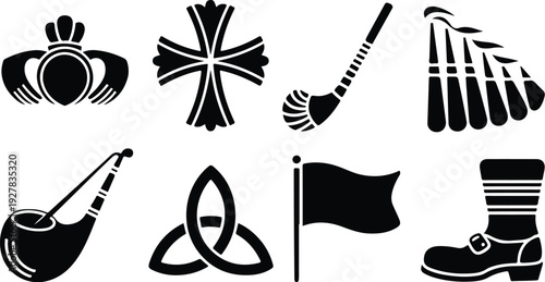 St Patricks Silhouette Icon Vector Set Saint Patrick Typography Silhouette Icon Pack