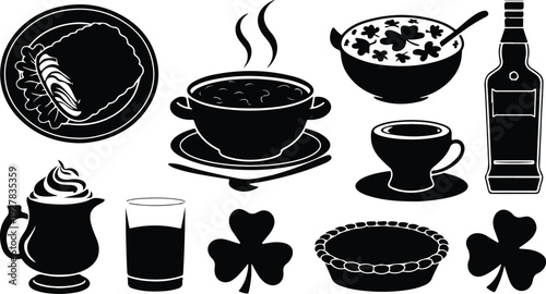 St Patricks Silhouette Icon Vector Set Saint Patrick Typography Silhouette Icon Pack