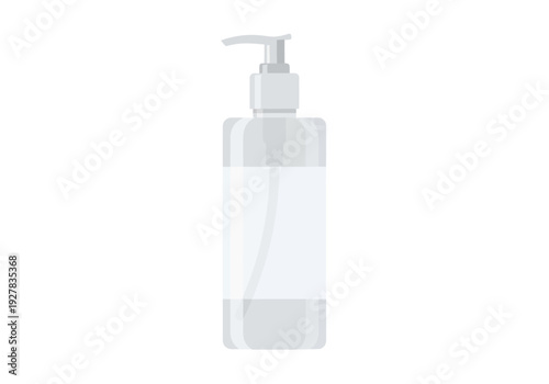 Elegant clear dispenser bottle with blank label, perfect for cosmetic or personal care product packaging design mockup