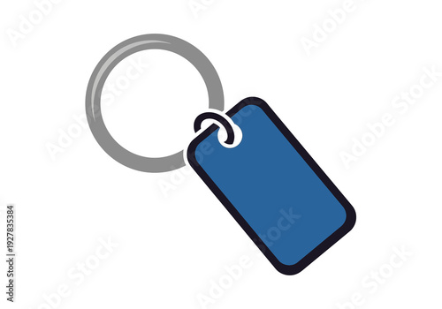 A simple blue rectangular tag attached to a silver key ring, perfect for labeling or identification purposes