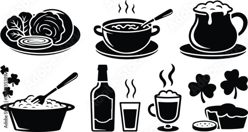 St Patricks Silhouette Icon Vector Set Saint Patrick Typography Silhouette Icon Pack