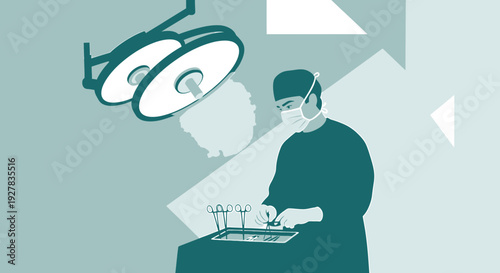 Surgeon Performing Operation Under Surgical Lights in Operating Room