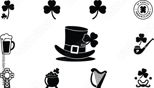 St Patricks Silhouette Icon Vector Set Saint Patrick Typography Silhouette Icon Pack