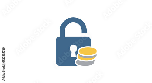 Blue padlock with coin stack.