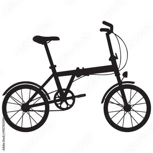 Black bicycle silhouette with folded frame and handlebars turned upwards on white background  bike illustration