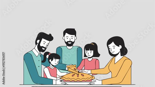 Happy Family Sharing Homemade Pie Together Illustration for Holidays and Celebration