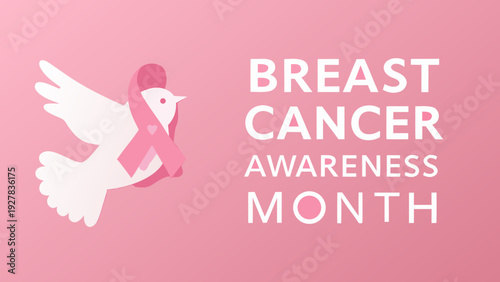 Breast cancer awareness ribbon with a white dove illustration on pink