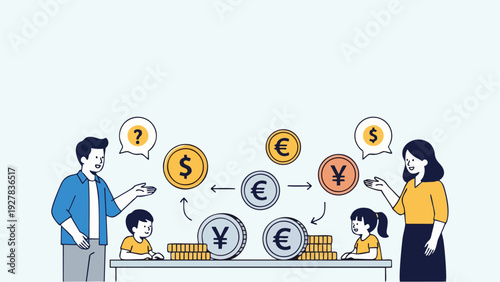 Family Discussing Foreign Currency Exchange and International Finance Decisions