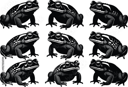 Frog Silhouette Collection Vector Illustration Set of Toad Amphibians Isolated on White Background, Wildlife Animal Graphic Design Elements