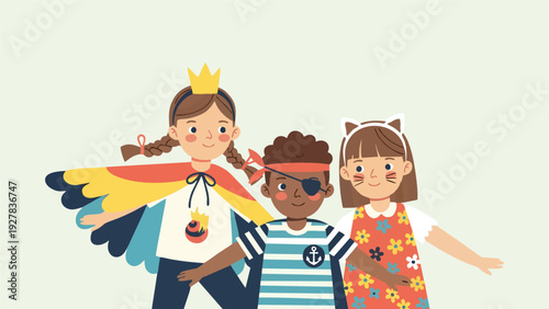 Diverse Group of Happy Children Wearing Fun Costumes for Playtime or Carnival