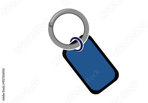 A minimalist vector graphic of a blue rectangular keychain tag on a metallic ring, perfect for branding or personal identification