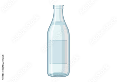 Vector illustration of a transparent glass bottle filled with clean drinking water, featuring a blank label for branding, isolated on a white background