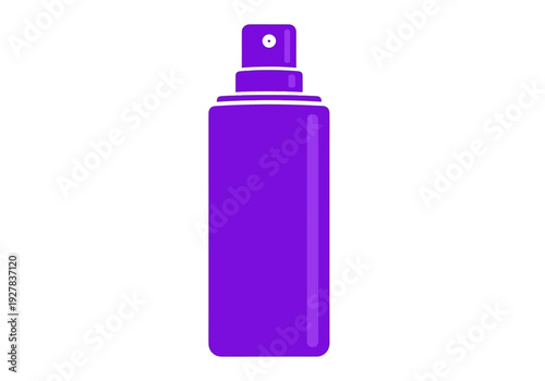 A flat design vector icon of a purple aerosol spray bottle. Blank container for cosmetics, perfume, or hairspray, perfect for a product mockup