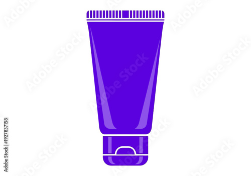 Simple vector graphic of a purple cosmetic tube with a flip cap. Blank plastic container mockup for beauty products like cream or lotion, isolated on a white background