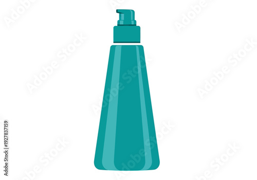 Teal colored liquid dispenser bottle with pump top, isolated on white background, showcasing a clean and modern design for personal care or cosmetic products
