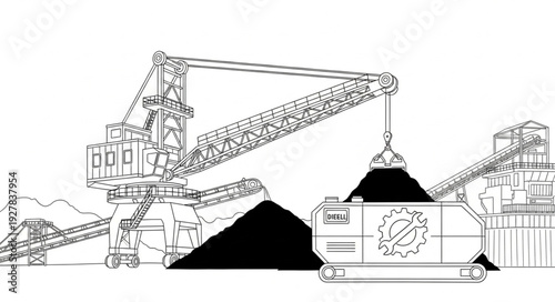 Industrial Mining Equipment Machinery Illustration.