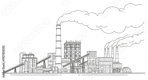 Industrial Factory with Smokestacks and Pollution.