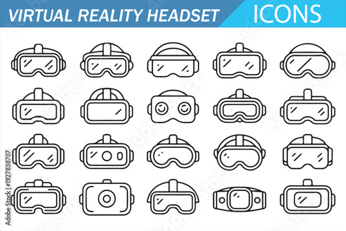 VR Headset Icon Pack – Virtual Reality and Augmented Reality Line Symbols