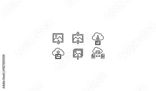 Download and Upload Image Outline Icons – Black UI Vector Set