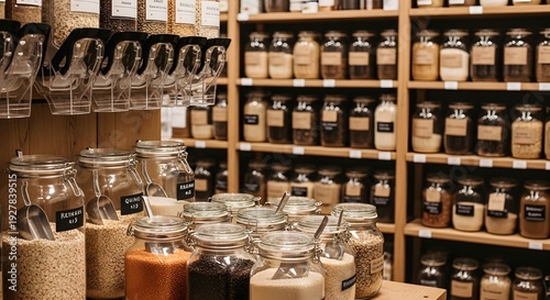 Bulk Food Store with Jars and Shelves.