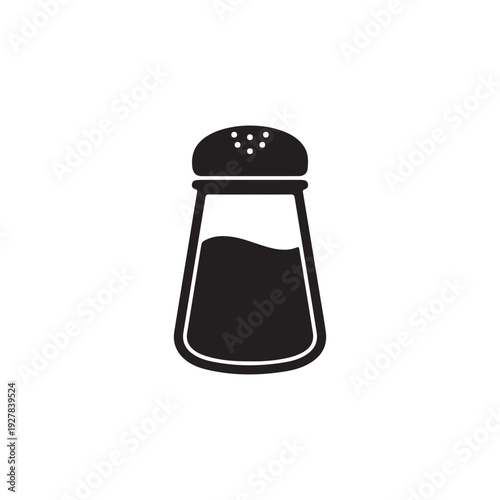 Black salt shaker with clear glass body and holes on lid for seasoning food  kitchen utensil for adding flavor