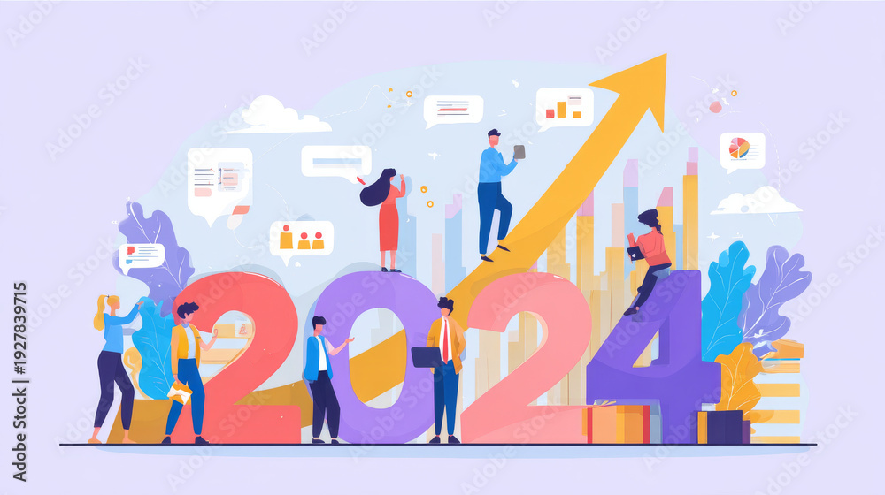 Obraz premium New year 2024, new business idea. 2024 business planning, strategy and analysis, business growth, progress or success concept.