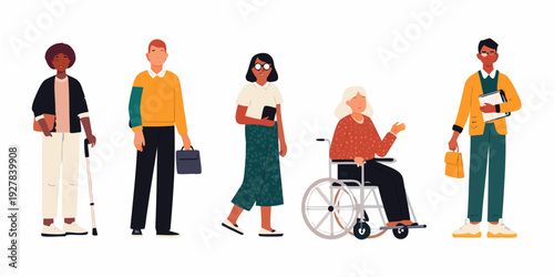 Diverse group of people including individuals with disabilities standing together