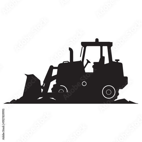 Black silhouette of a bulldozer on white background  heavy equipment  construction vehicle