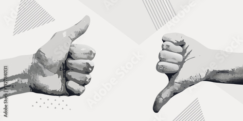 A contrasting depiction of thumbs up and thumbs down gestures
