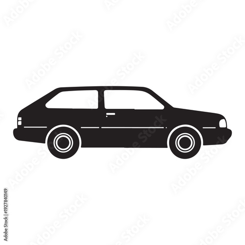 Black silhouette of a car with white accents on a white background  simple vehicle illustration
