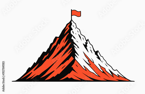 Mountain peak with red flag on top