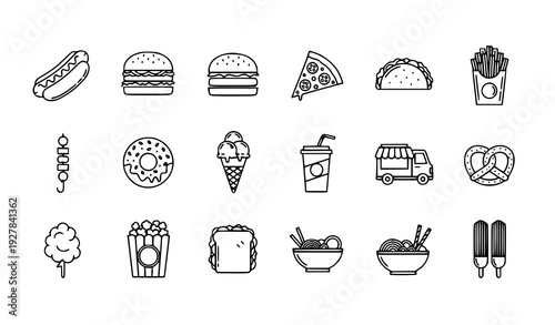 Street Food Outline Icons Set Editable Stroke 64x64 Pixel Perfect Fast Food Vector Pack