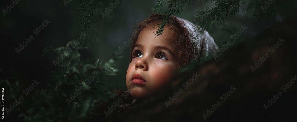 Fototapeta premium kid cozy under big limbs lost in her tale