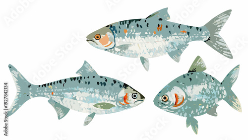 Stylized illustration of three fish swimming in a minimalist design