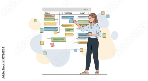 Woman presenting a flowchart diagram on a whiteboard, planning and strategy concept.