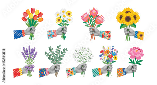 Wallpaper Mural Color-pop collage hands with celebration flowers alternatives . Torontodigital.ca