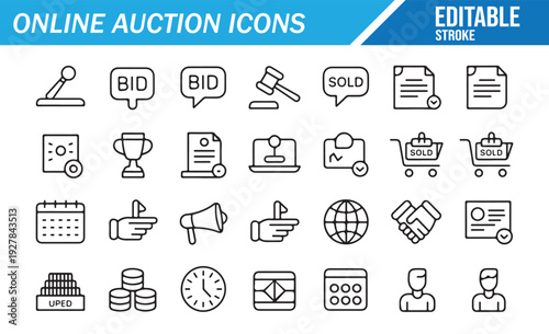 Buyer and Seller Auction Icons – Gavel and Bid Collection