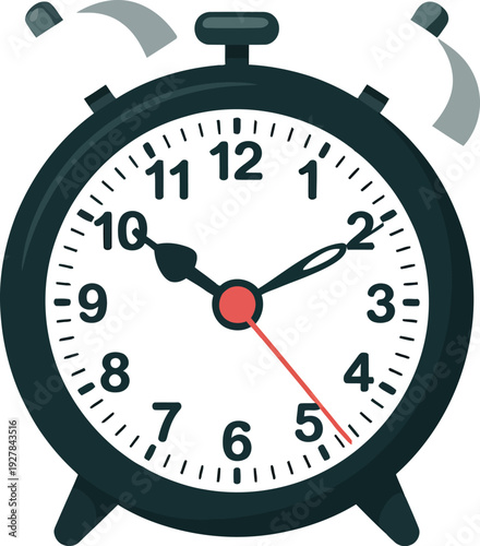 An alarm clock with red second hand close-up illustration design