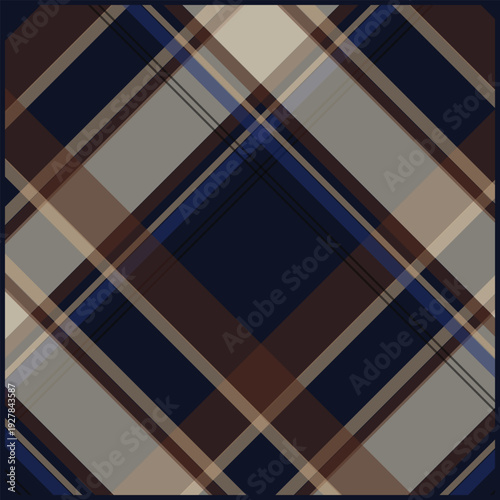 Brown and blue plaid pattern with intersecting lines and geometric shapes