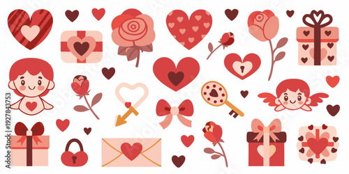 A collection of adorable red and pink valentine s day themed illustrations