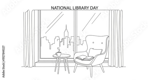 Man Reading in Library Window.