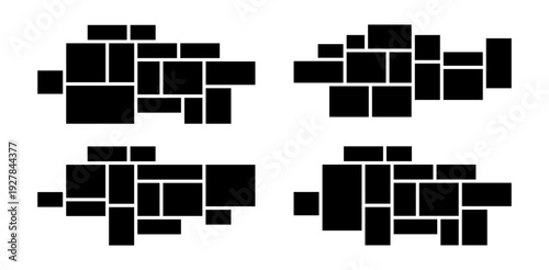 Set of 4 different empty photo collage templates. Mood board, scrapbook grid vector illustration
