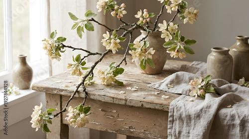 Rama de arbol con flores blancas en naturaleza primavera
