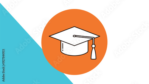 Simple graduation cap symbol placed in a vibrant orange circle representing academic accomplishment and educational milestones for students.