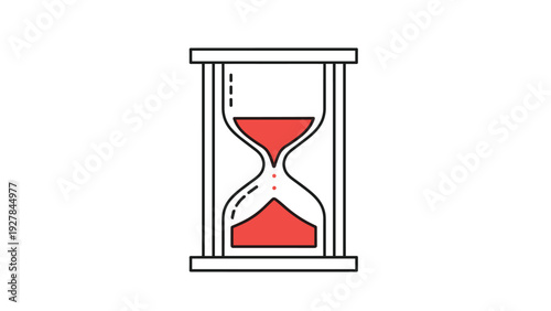 Red hourglass icon with flowing sand representing time management, deadlines, and the inevitable passage of time for business productivity.