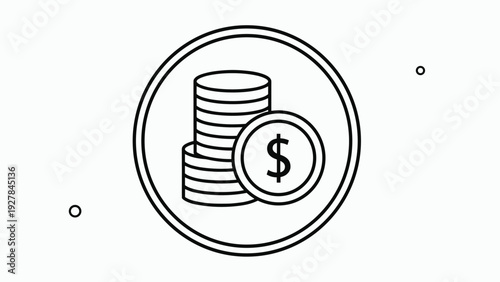 Coins stacks icon featuring a dollar sign symbol in a circle representing finance, wealth, savings, and monetary success in business.
