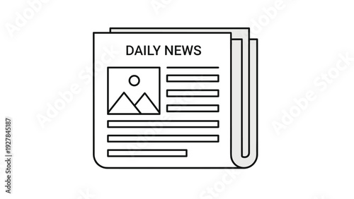 Daily news newspaper icon featuring headline text and a photo placeholder on white background, perfect for journalism and media concepts.