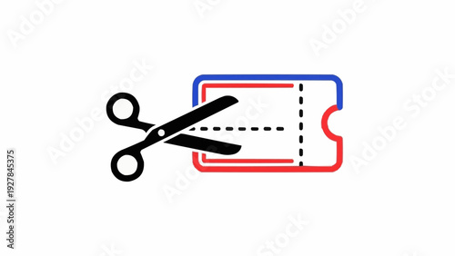 Scissors cutting a ticket stub.